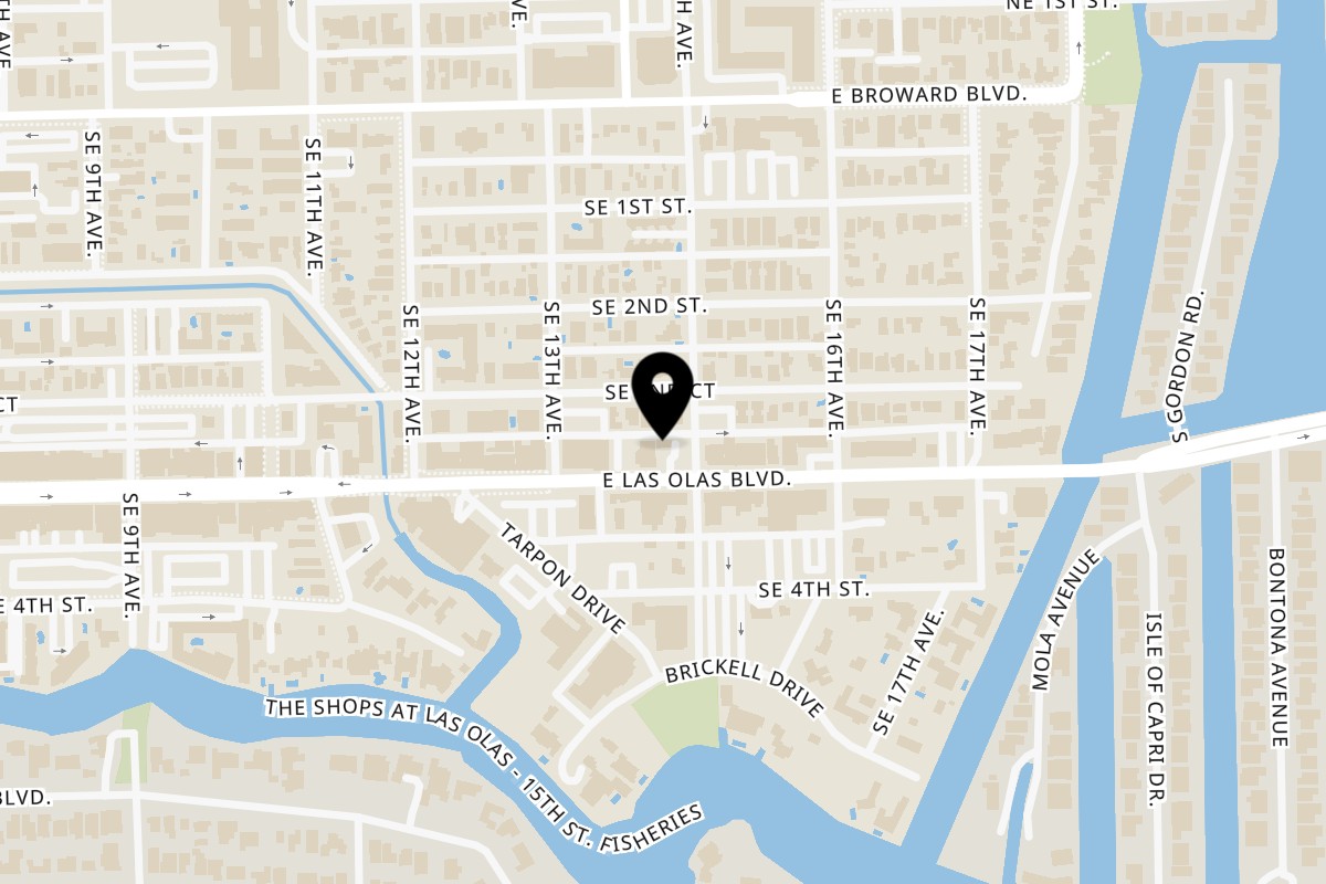 Map showing the location of Luigi's Coal Oven Pizza on 1415 E Las Olas Blvd in Fort Lauderdale
