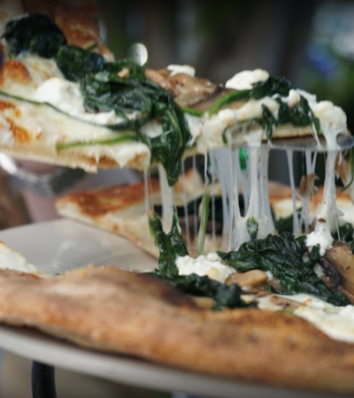 Spinach pizza and cheese